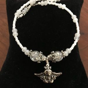 Angel Charm White Beaded Bracelets. Expandable